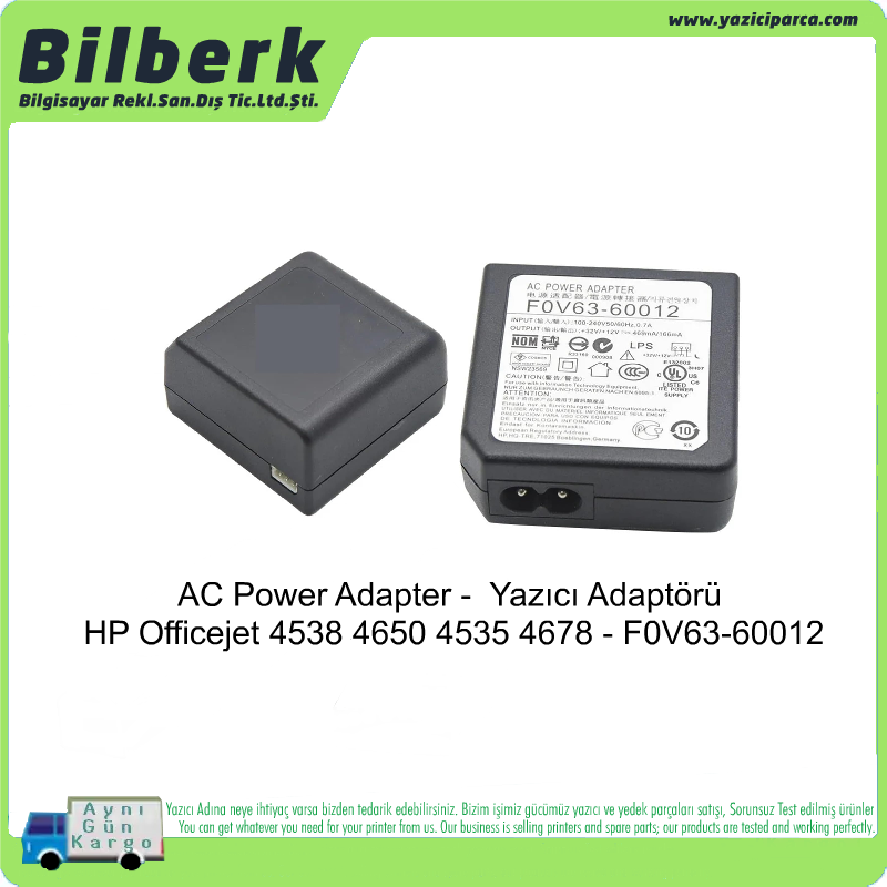 HP Officejet Pro 4538 4650 5088 4678 Smart Tank 508 511 516 518 model yazicilar için orjinal yazıcı adaptörü - F0V63-60012